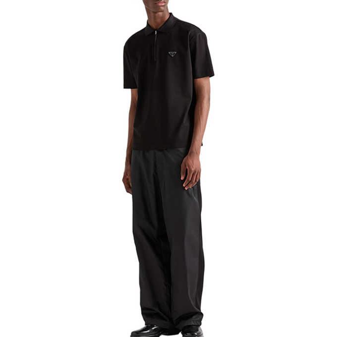prada triangle logo zip polo short sleeve t-shirt